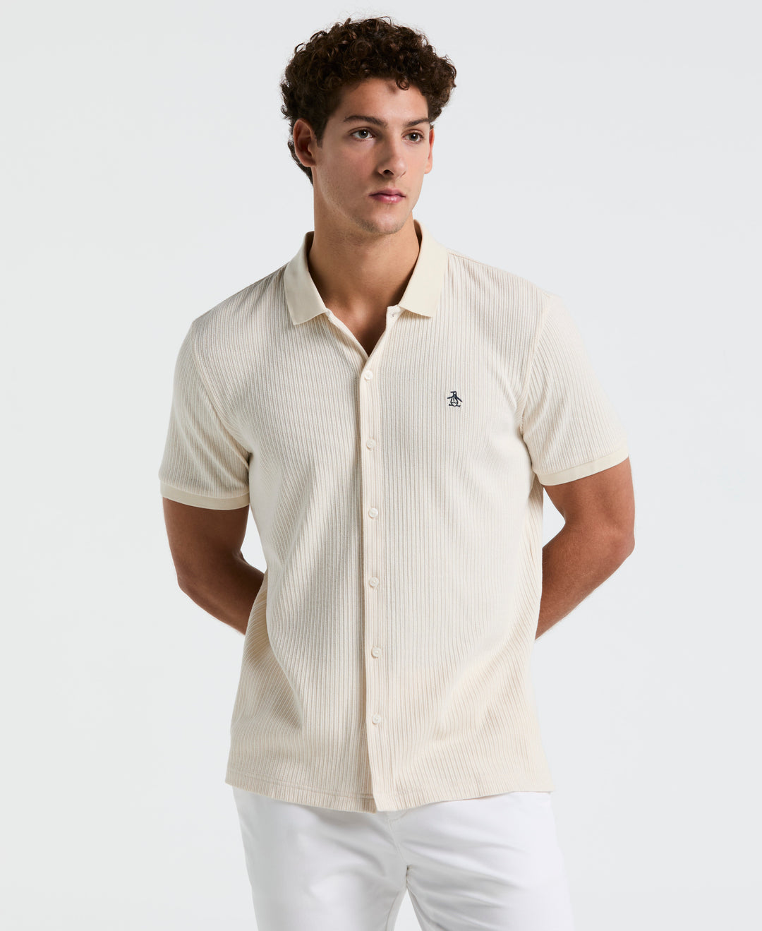 Jacquard Button Front Polo Shirt (Birch) 