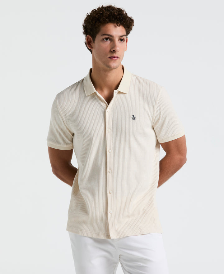 Jacquard Button Front Polo Shirt (Birch) 