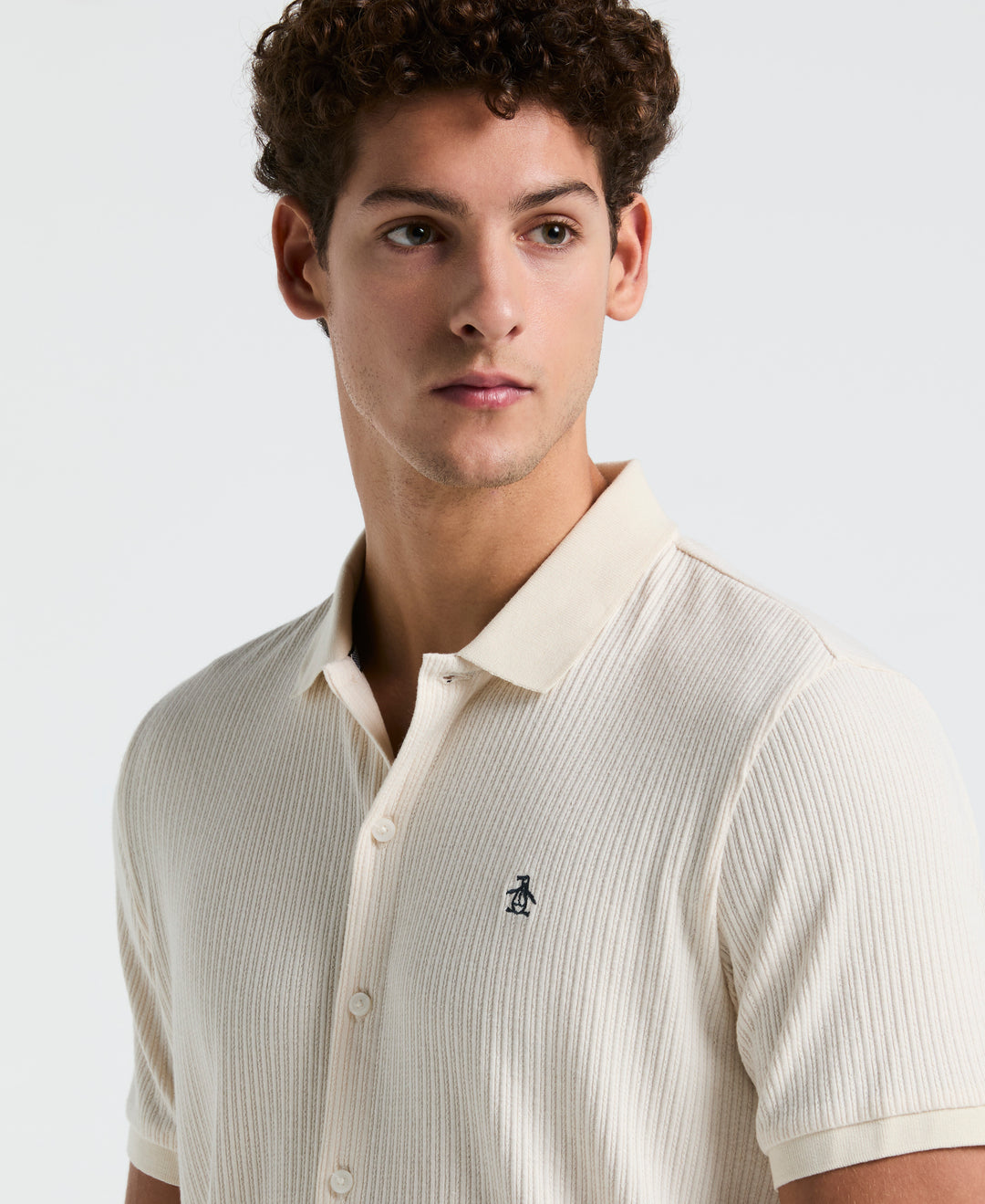 Jacquard Button Front Polo Shirt (Birch) 