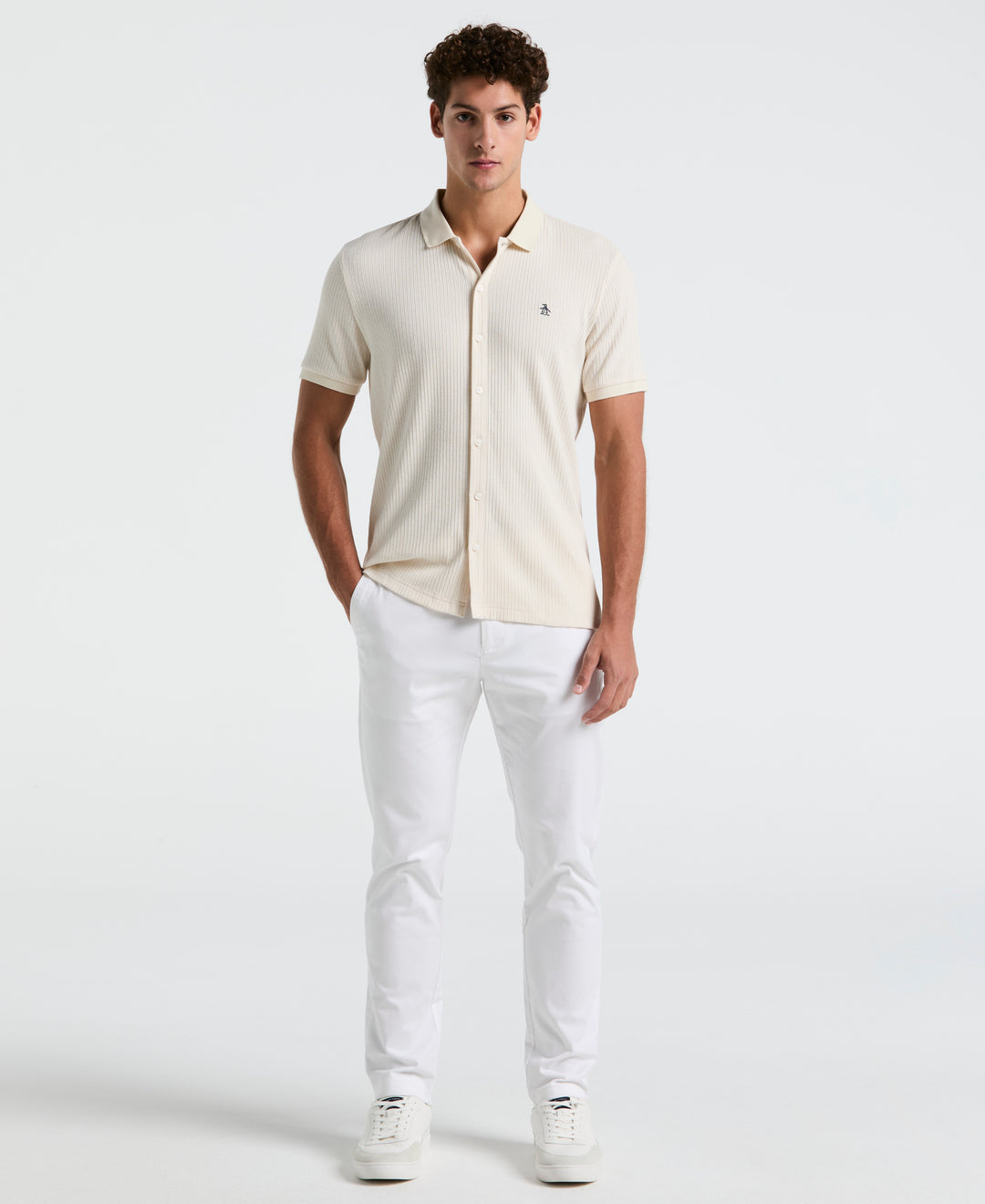 Jacquard Button Front Polo Shirt (Birch) 