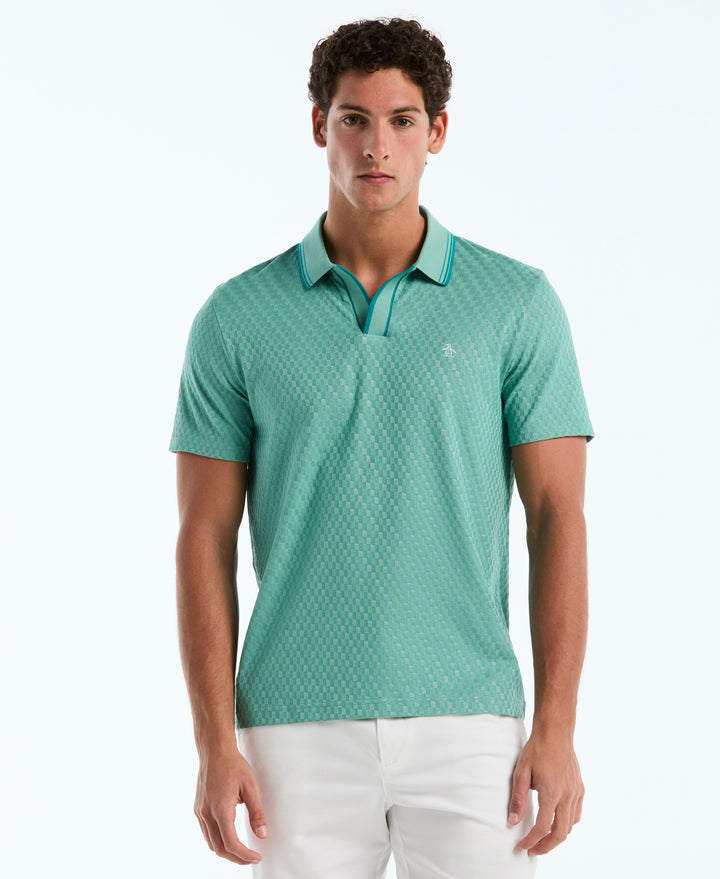 Jacquard Check Johnny Collar Polo (Beryl Green) 