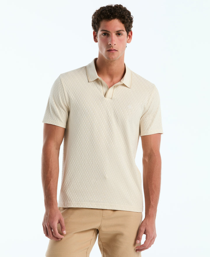 Jacquard Check Johnny Collar Polo (Birch) 
