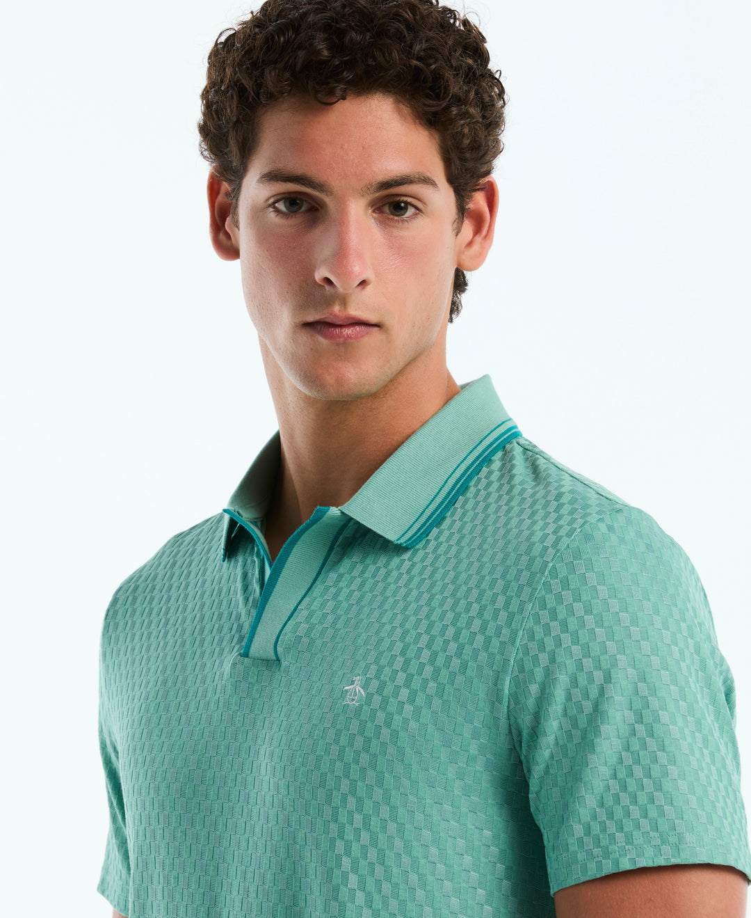 Jacquard Check Johnny Collar Polo (Beryl Green) 