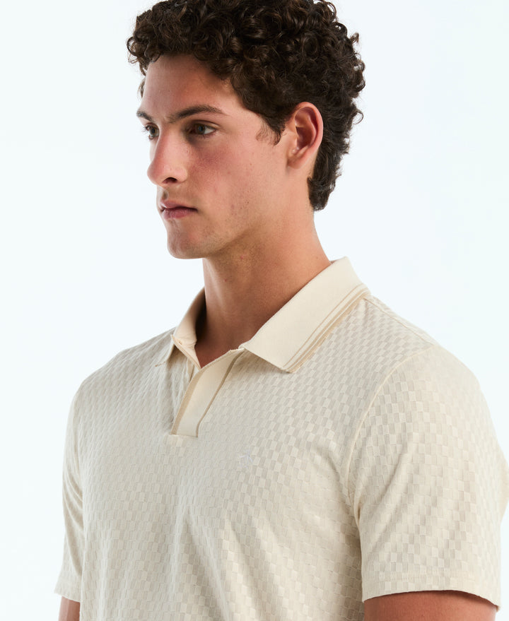 Jacquard Check Johnny Collar Polo (Birch) 