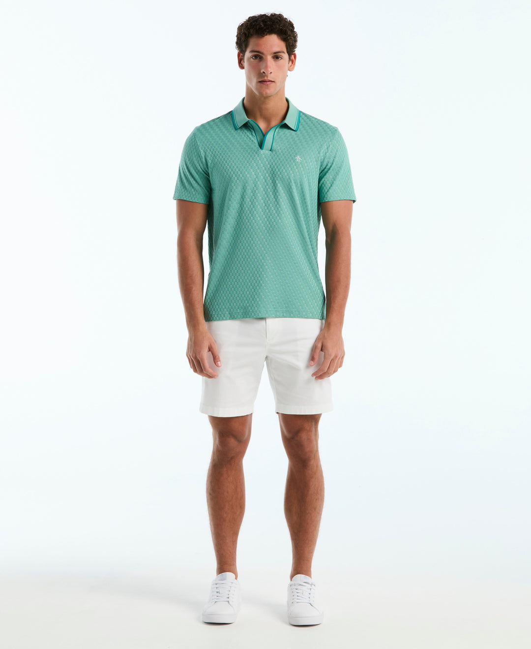 Jacquard Check Johnny Collar Polo (Beryl Green) 