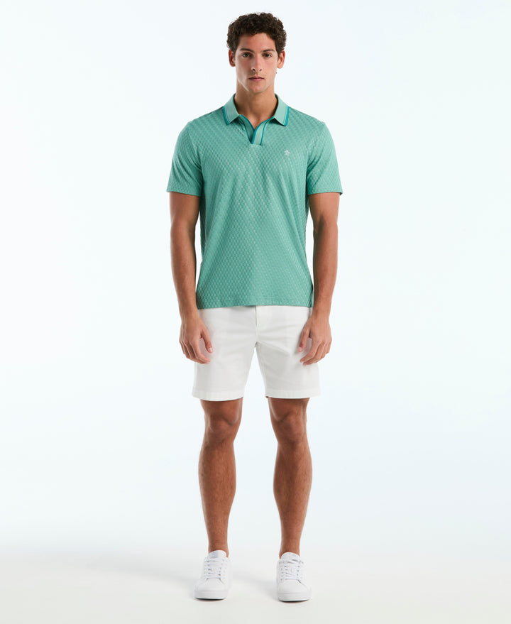 Jacquard Check Johnny Collar Polo (Beryl Green) 