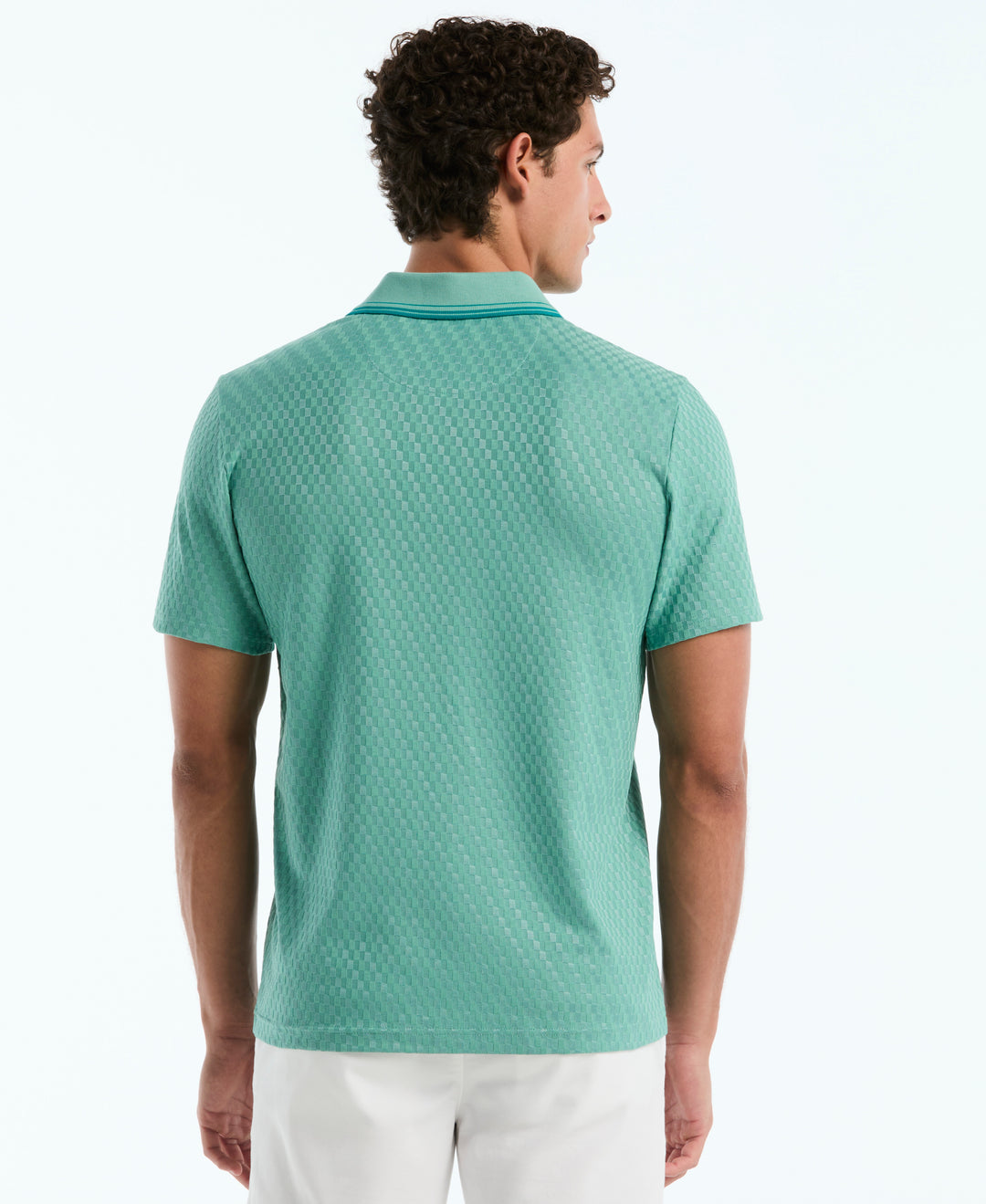 Jacquard Check Johnny Collar Polo (Beryl Green) 
