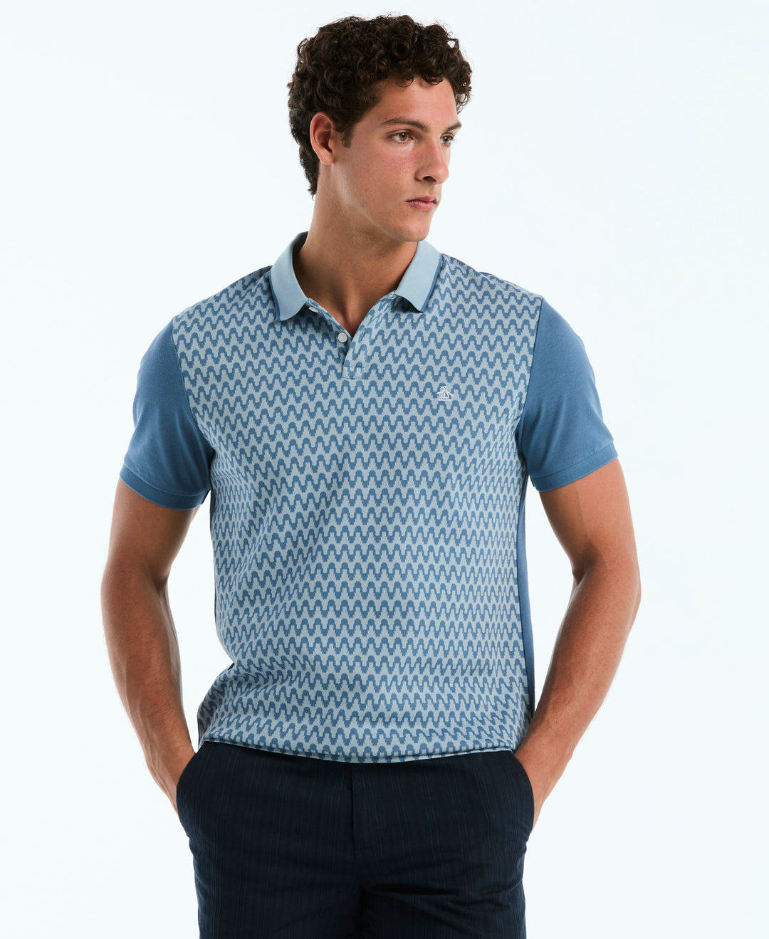 Cotton Jacquard Wavy Polo (Copen Blue) 
