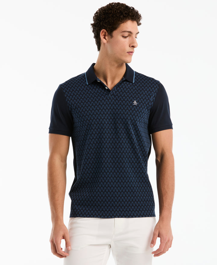 Cotton Jacquard Wavy Polo (Dark Sapphire) 