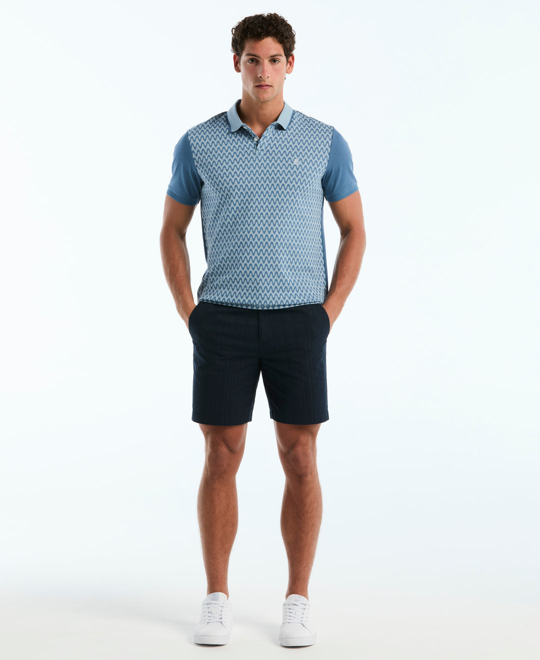 Cotton Jacquard Wavy Polo (Copen Blue) 