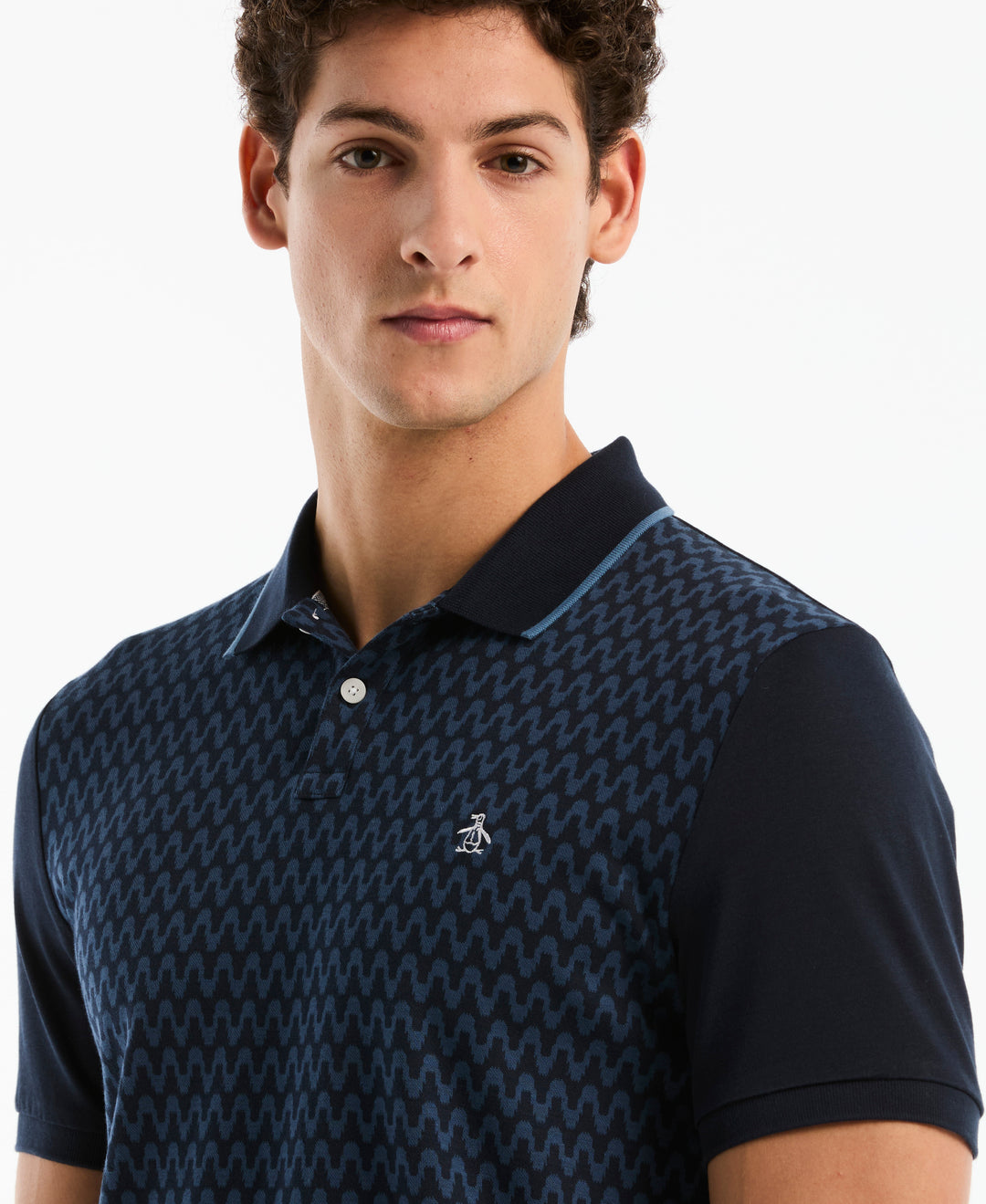 Cotton Jacquard Wavy Polo (Dark Sapphire) 