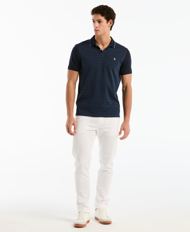Cotton Jacquard Wavy Polo (Dark Sapphire) 