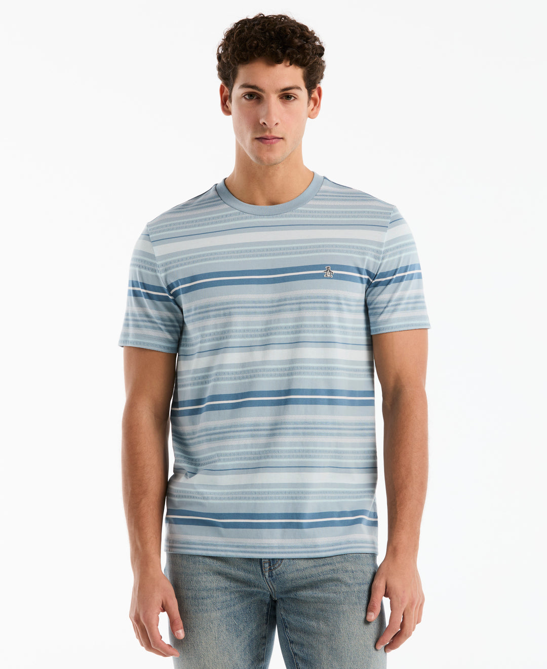 Cotton Jacquard Dashed Stripe Tee (Dusty Blue) 