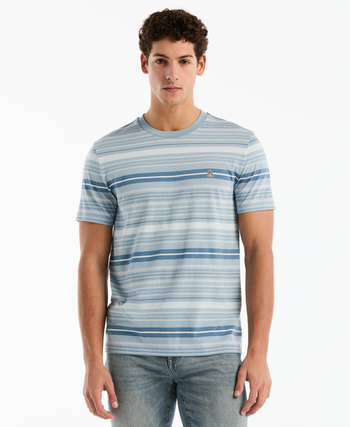 Cotton Jacquard Dashed Stripe Tee (Dusty Blue) 