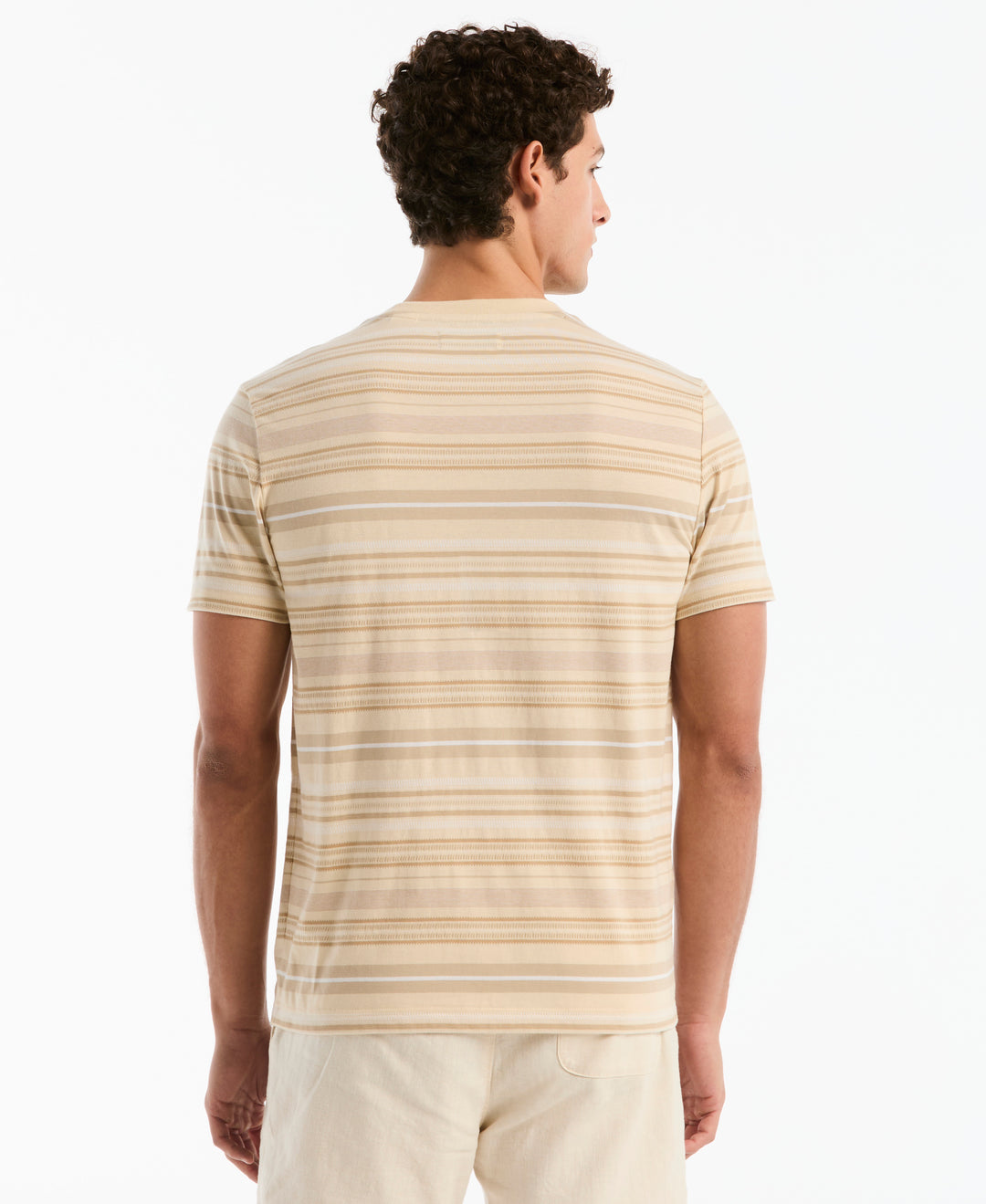 Cotton Jacquard Dashed Stripe Tee (Bleached Sand) 