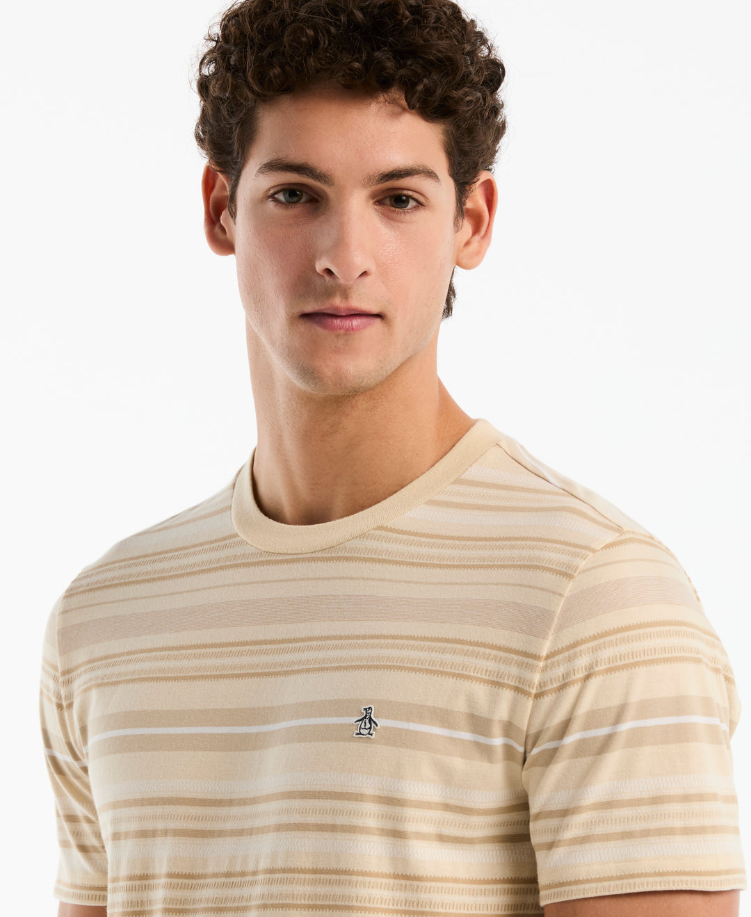 Cotton Jacquard Dashed Stripe Tee (Bleached Sand) 