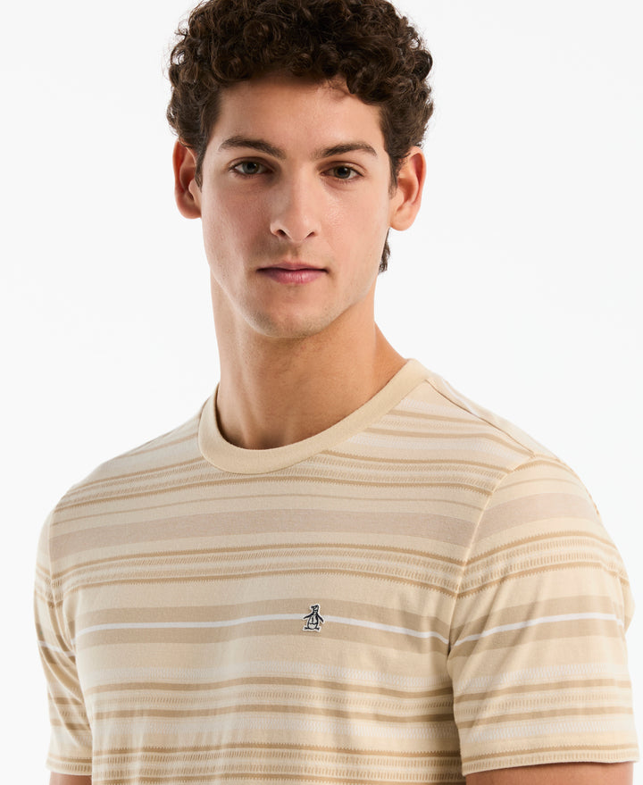 Cotton Jacquard Dashed Stripe Tee (Bleached Sand) 