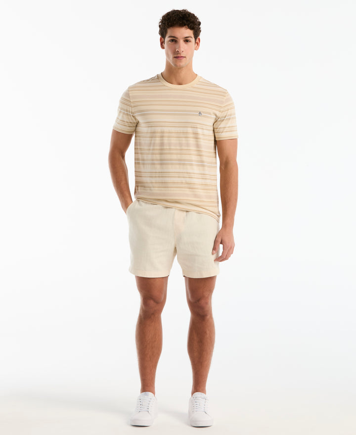 Cotton Jacquard Dashed Stripe Tee (Bleached Sand) 