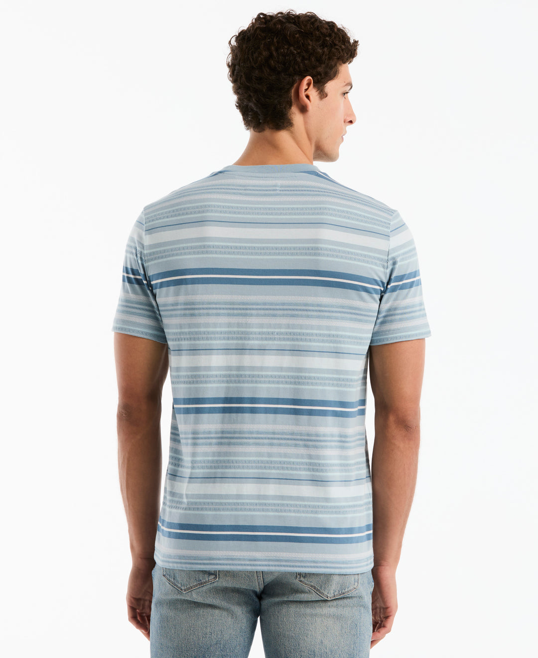 Cotton Jacquard Dashed Stripe Tee (Dusty Blue) 