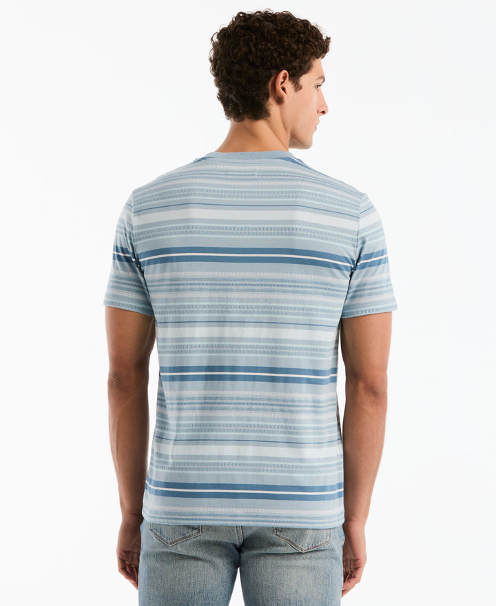Cotton Jacquard Dashed Stripe Tee (Dusty Blue) 