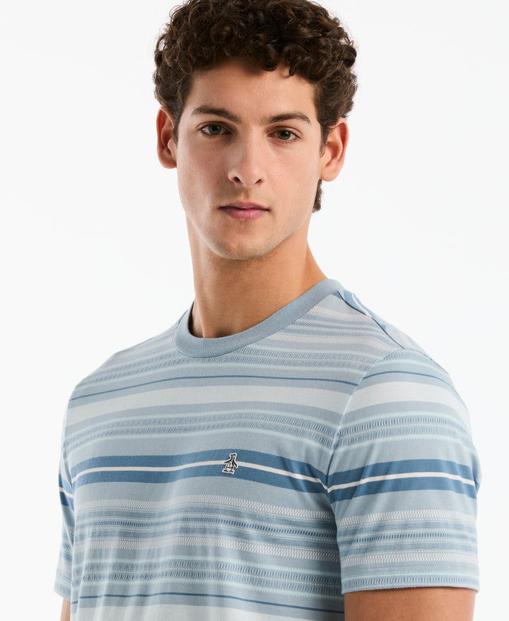 Cotton Jacquard Dashed Stripe Tee (Dusty Blue) 