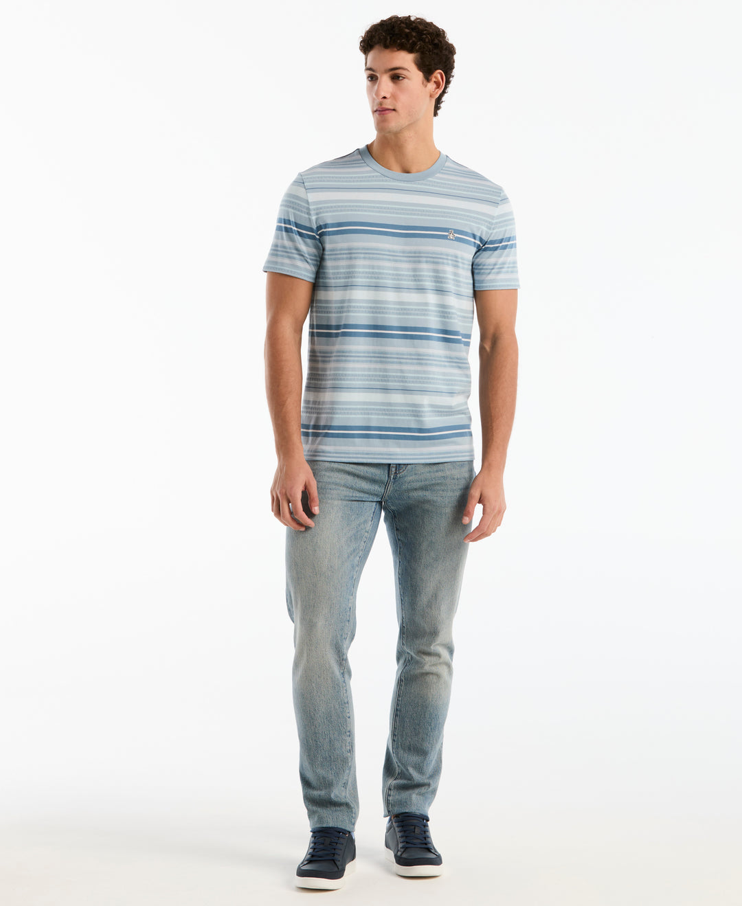 Cotton Jacquard Dashed Stripe Tee (Dusty Blue) 