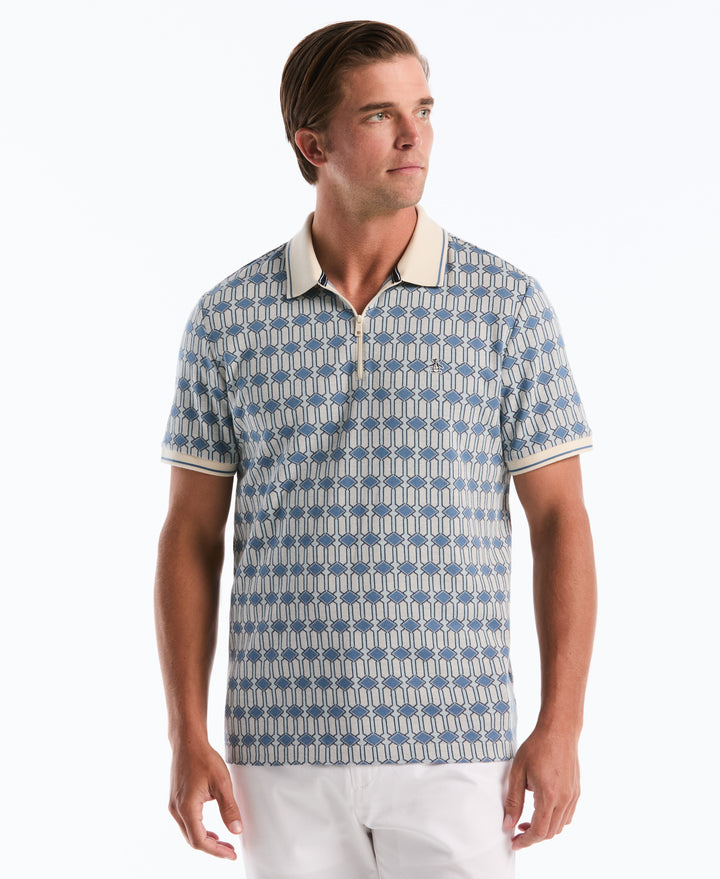 Cotton Jacquard Deco Quarter-Zip Polo (Birch) 