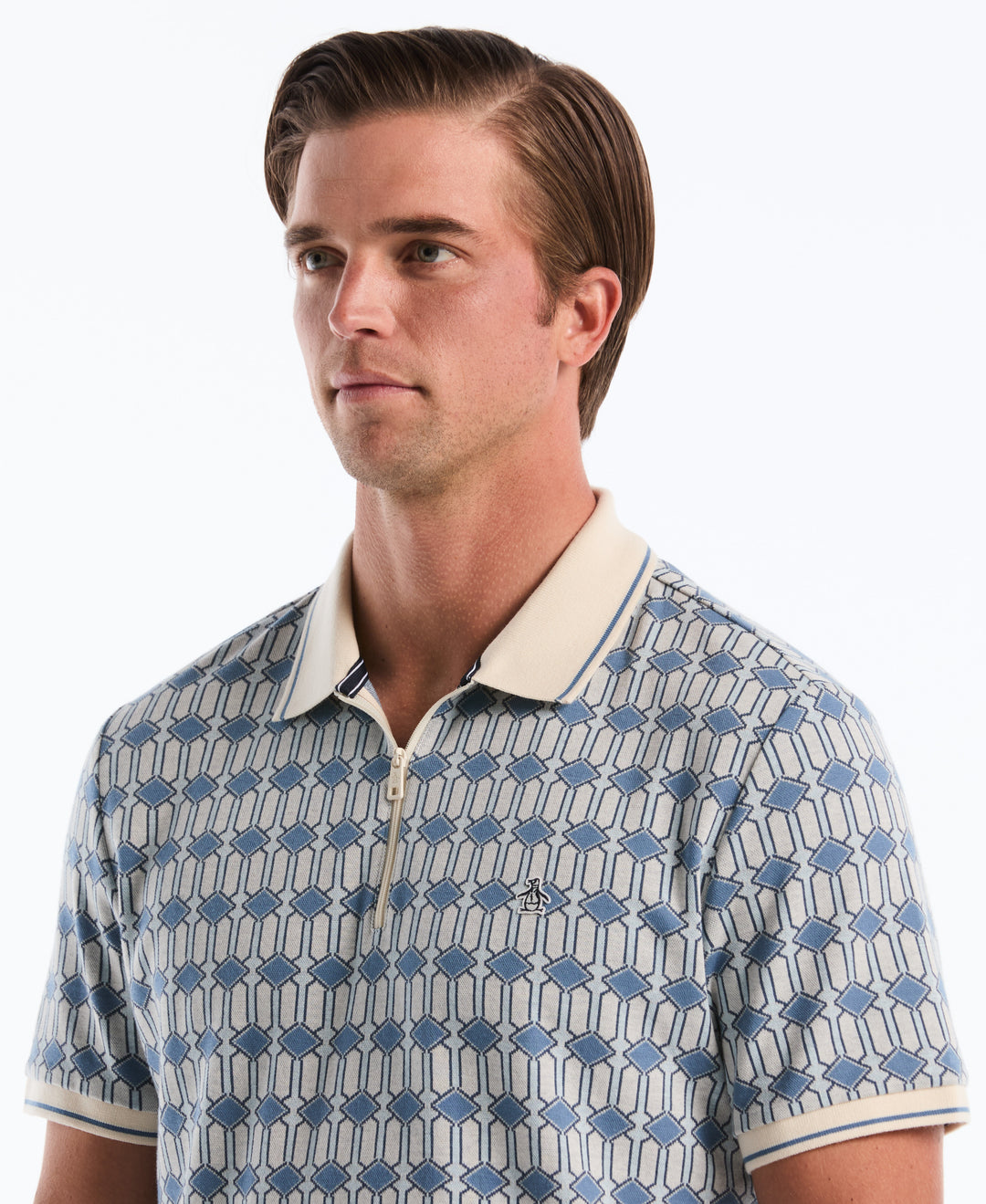 Cotton Jacquard Deco Quarter-Zip Polo (Birch) 
