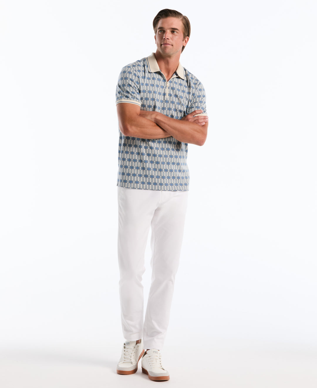Cotton Jacquard Deco Quarter-Zip Polo (Birch) 