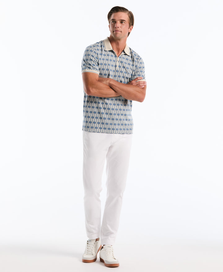Cotton Jacquard Deco Quarter-Zip Polo (Birch) 