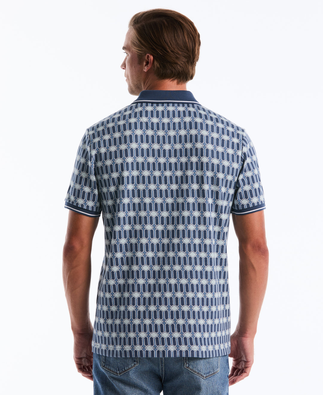Cotton Jacquard Deco Quarter-Zip Polo (Sargasso Sea) 