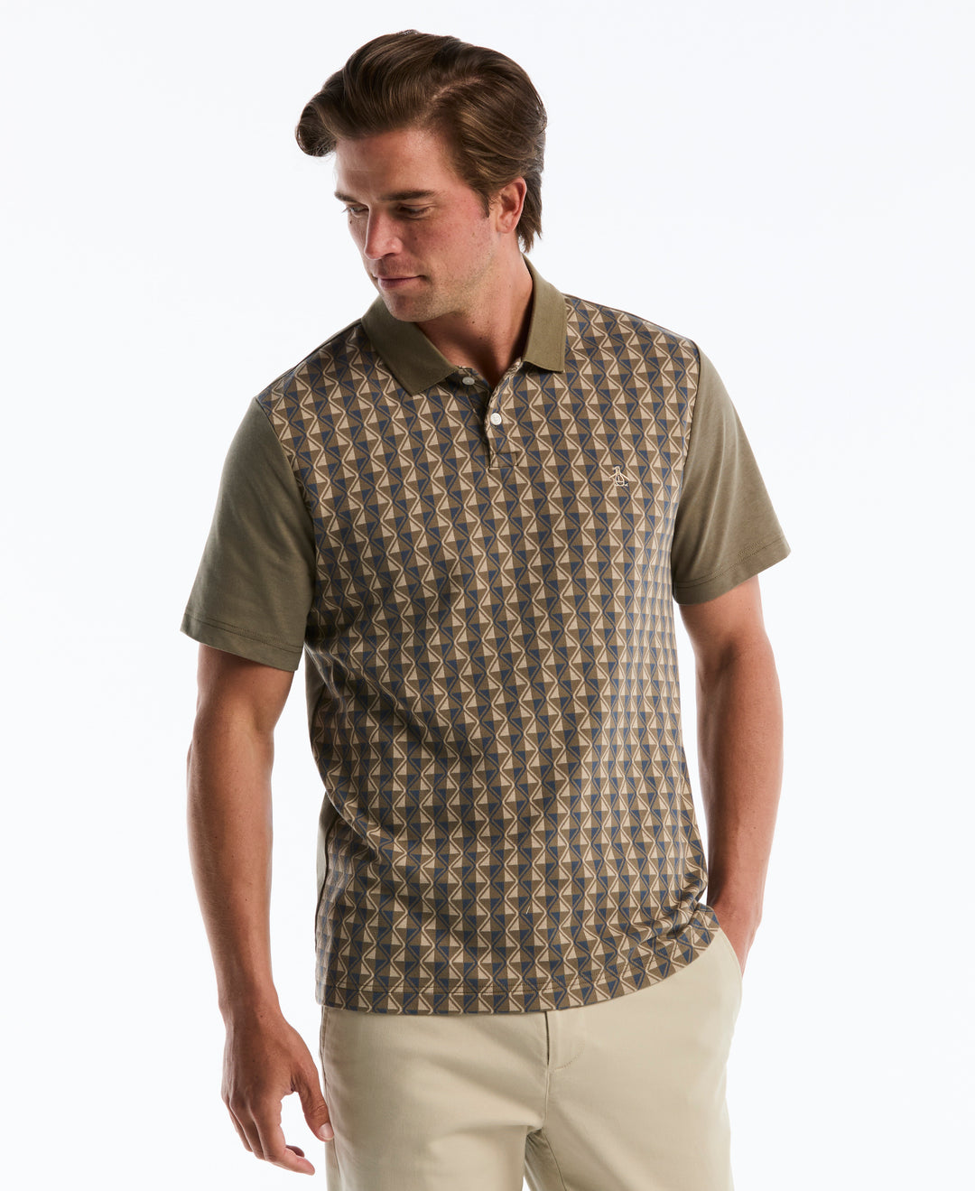 Cotton Jacquard Diamond Polo (Dusty Olive) 