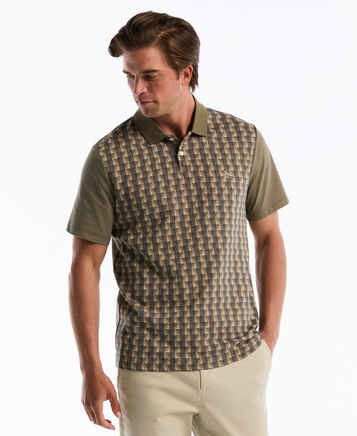 Cotton Jacquard Diamond Polo (Dusty Olive) 