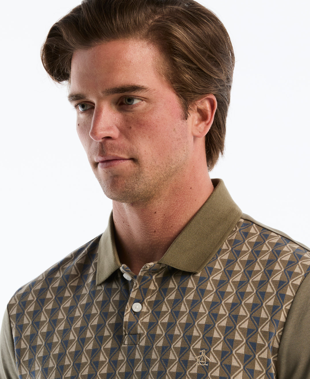 Cotton Jacquard Diamond Polo (Dusty Olive) 