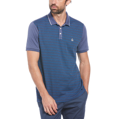 Jacquard Front Basketweave Pattern Short Sleeve Polo Shirt (Blue Indigo) 