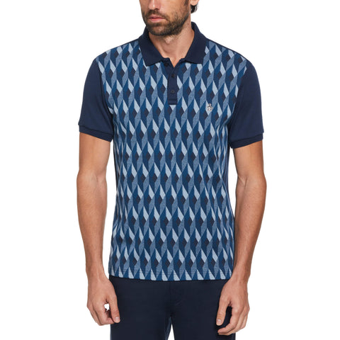 Jacquard Front Diamond Geo Print Polo Shirt (Dress Blues) 