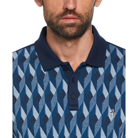 Jacquard Front Diamond Geo Print Polo Shirt (Dress Blues) 