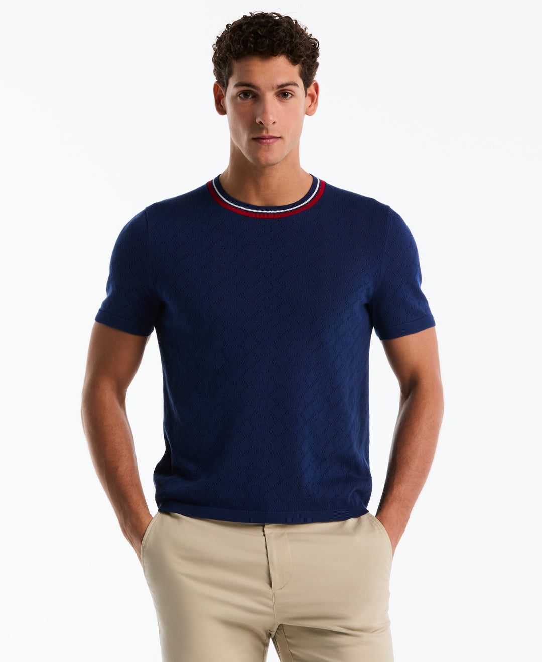 Cotton Jacquard Geometric Eyelet Sweater Tee (Blue Depths) 