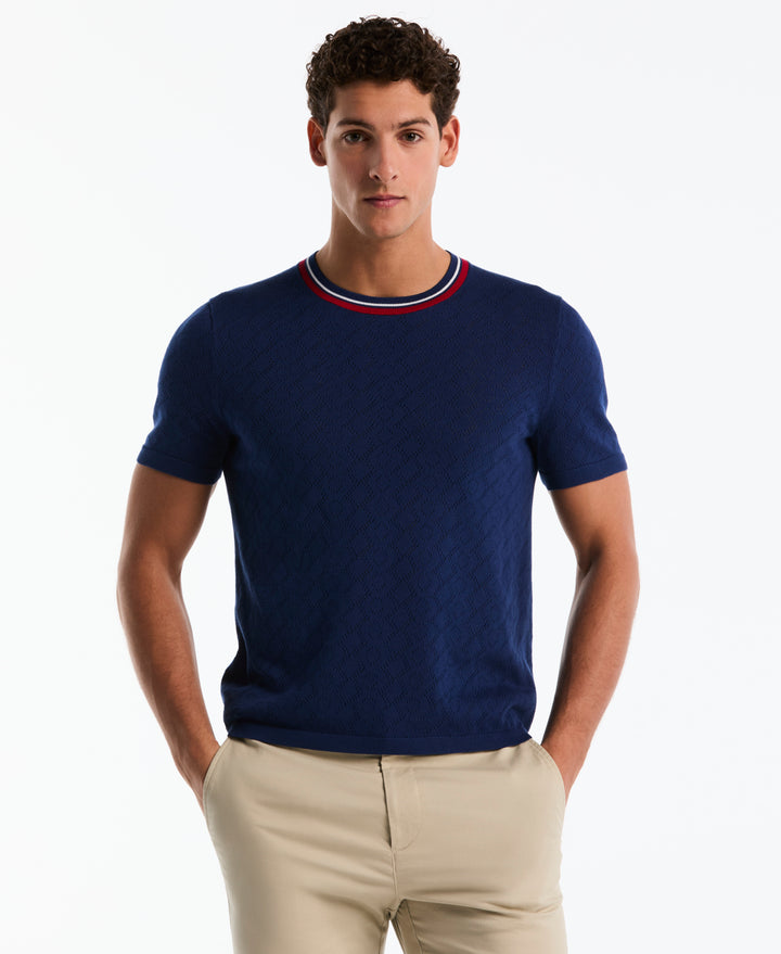 Cotton Jacquard Geometric Eyelet Sweater Tee (Blue Depths) 