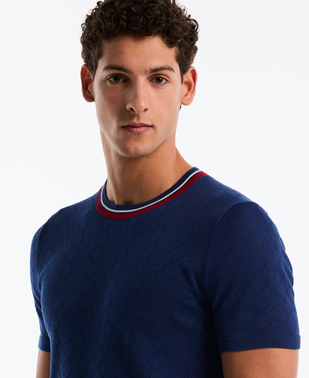 Cotton Jacquard Geometric Eyelet Sweater Tee (Blue Depths) 