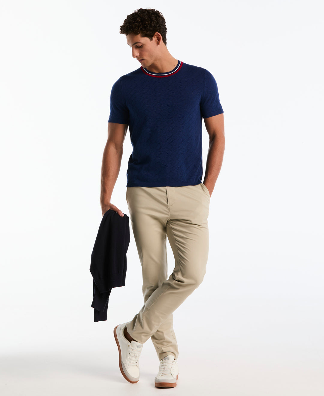 Cotton Jacquard Geometric Eyelet Sweater Tee (Blue Depths) 