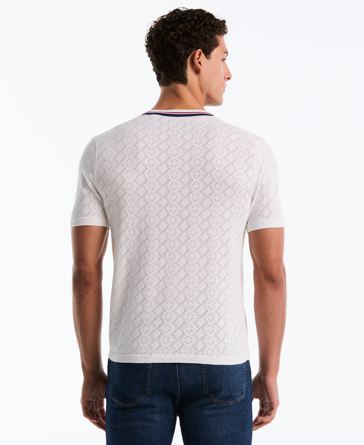 Cotton Jacquard Geometric Eyelet Sweater Tee (Bright White) 