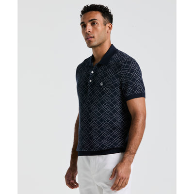 Jaquard Geometric Sweater Polo Shirt (Dark Sapphire) 