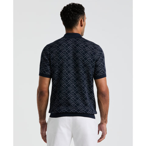 Jaquard Geometric Sweater Polo Shirt (Dark Sapphire) 