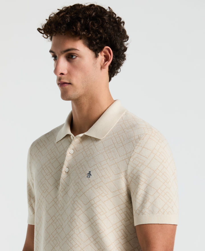 Jaquard Geometric Sweater Polo Shirt (Birch) 