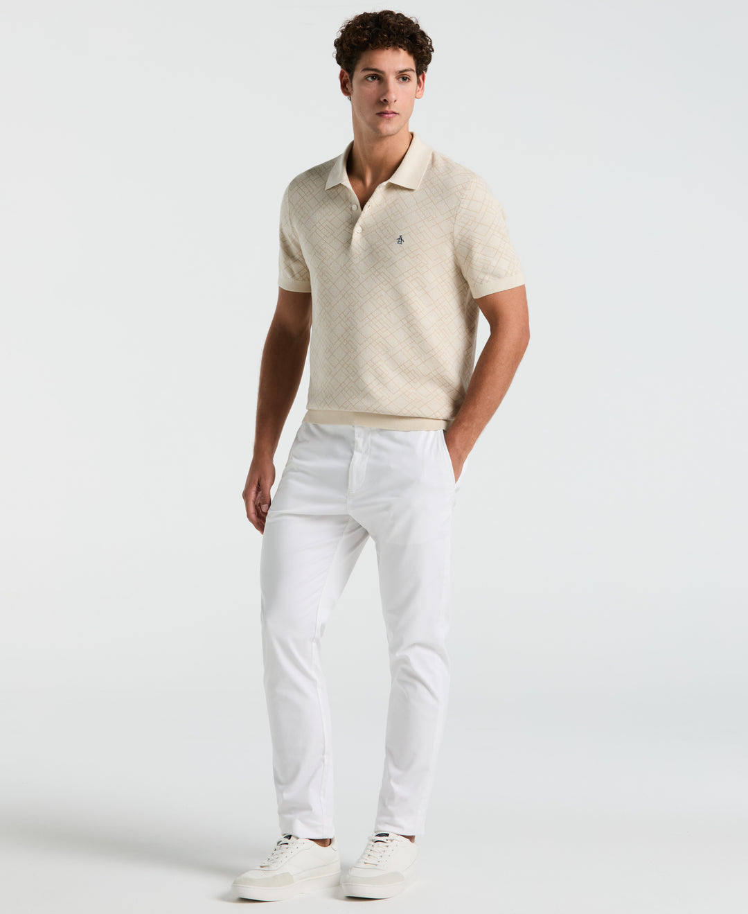 Jaquard Geometric Sweater Polo Shirt (Birch) 