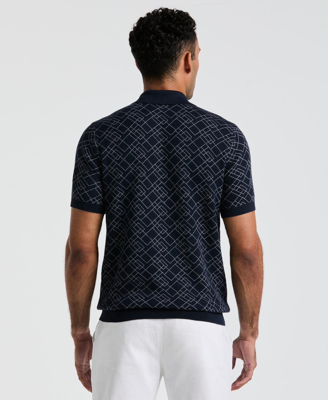 Jaquard Geometric Sweater Polo Shirt (Dark Sapphire) 