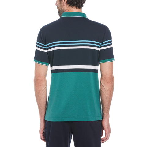 Jacquard Honeycomb Stripe Pattern Short Sleeve Polo Shirt (Antique Green) 
