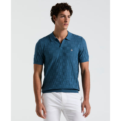 Jacquard Johnny Collar Sweater Polo (Copen Blue) 