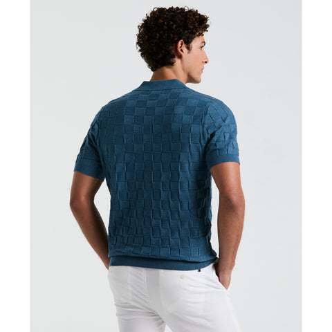 Jacquard Johnny Collar Sweater Polo (Copen Blue) 